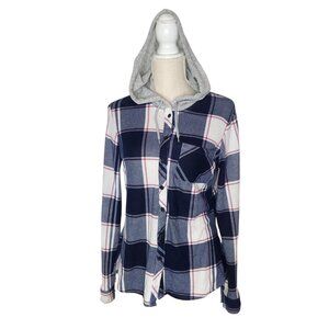 Rue21 Navy White Plaid Hooded Shirt Shacket